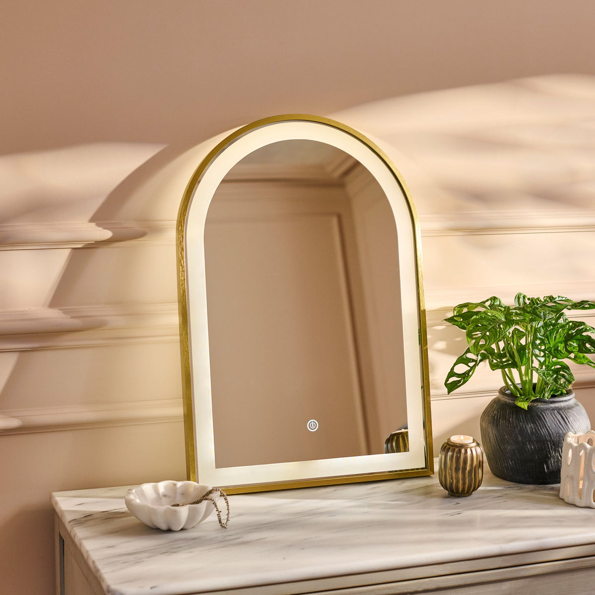 Ingham 65x45cm LED Arch Bathroom Mirror - Gold - Laura James
