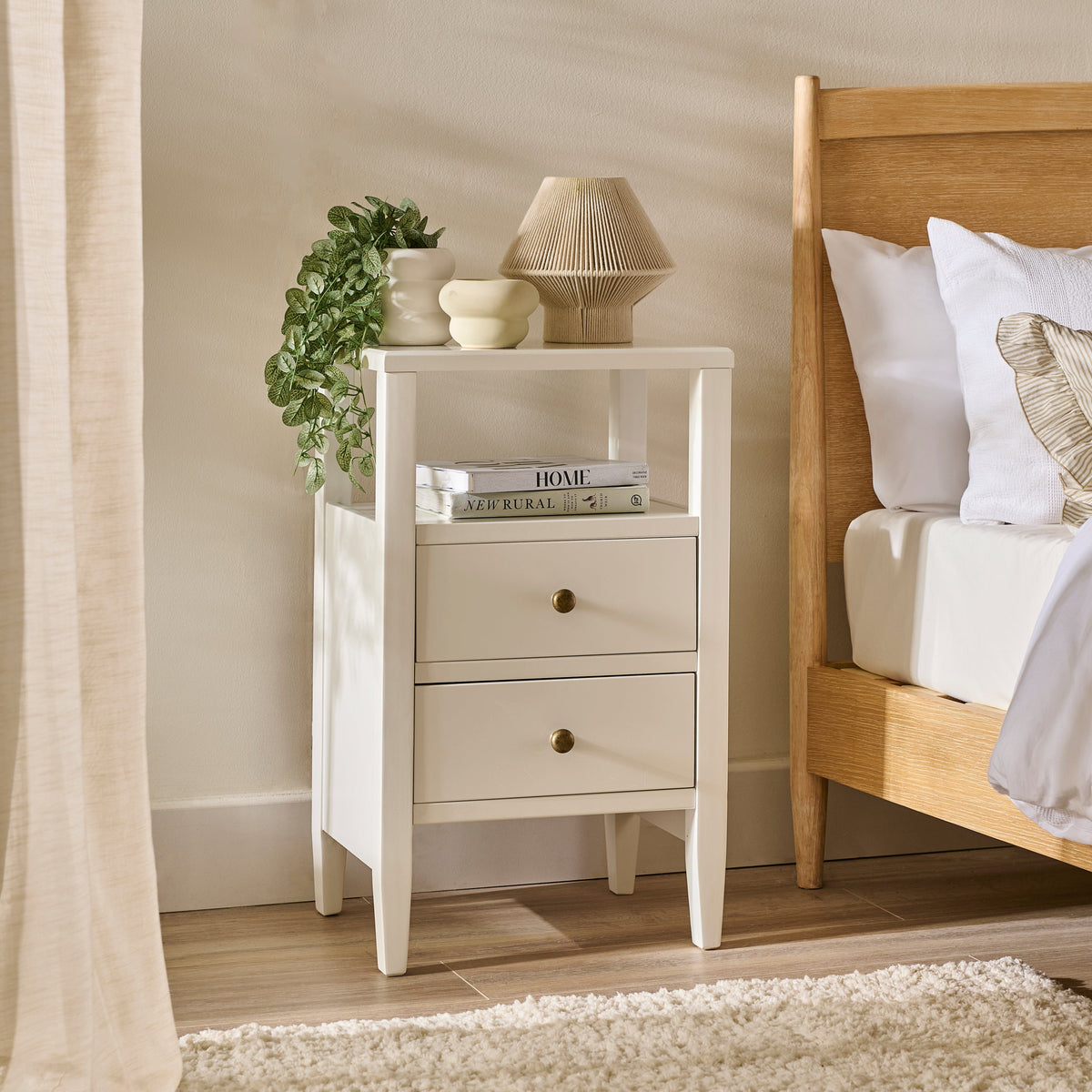 Ivy Ivory White 2 Drawer Bedside Table - Laura James