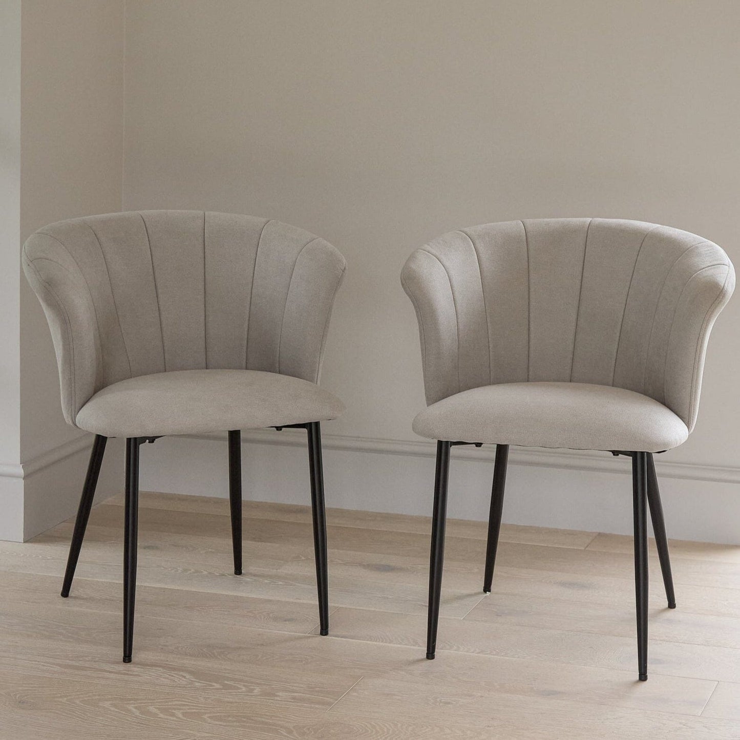 Cleo Soft Beige Dining Chairs - Set of 2 - Black Legs - Laura James