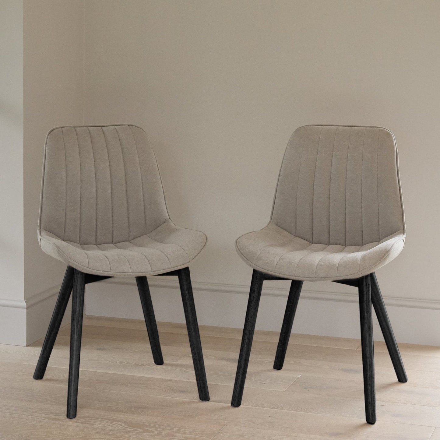 Bella Soft Beige Dining Chairs - Set Of 2 - Black Legs - Laura James