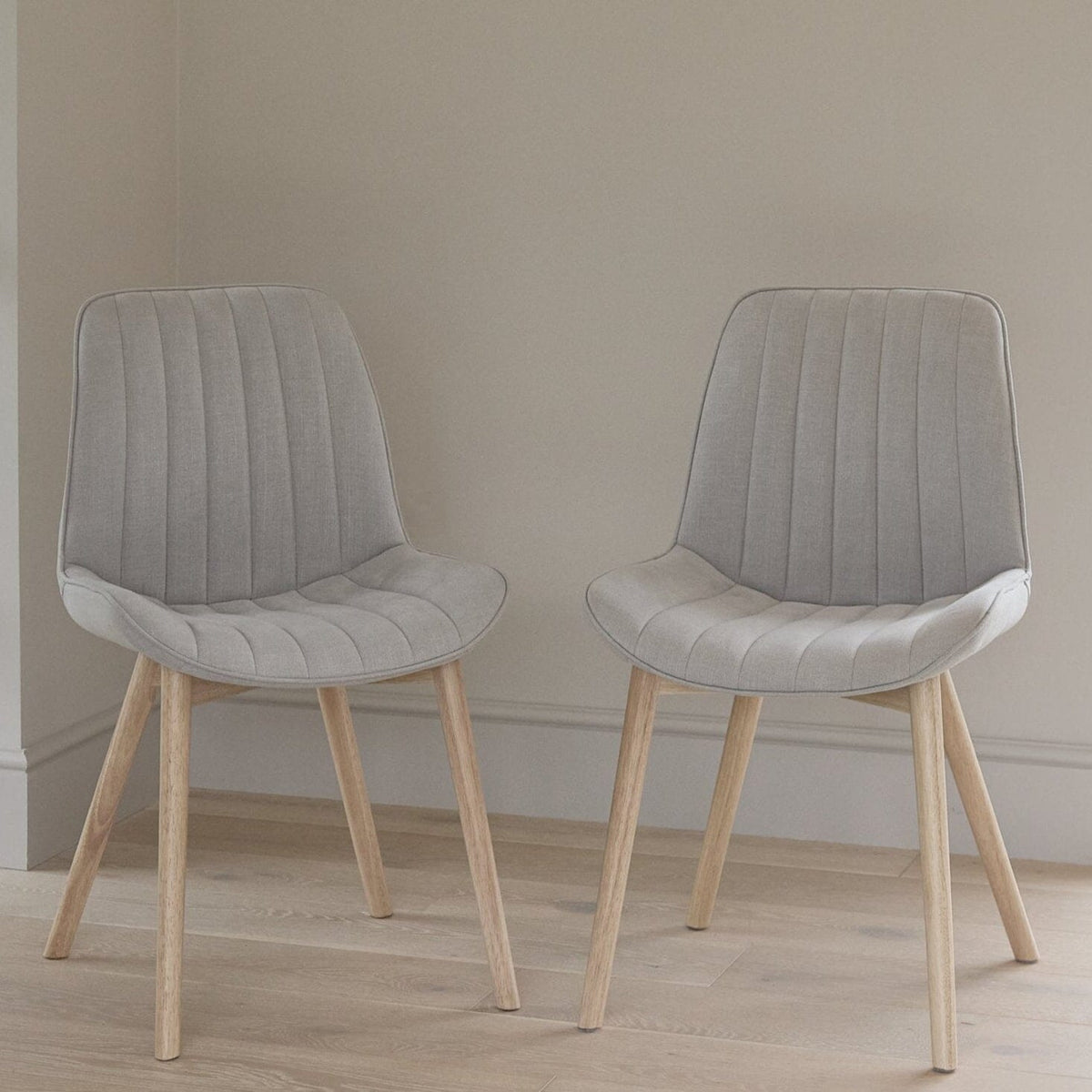 Bella Cloud Grey Dining Chairs - Set of 2 - Whitewash Oak Legs