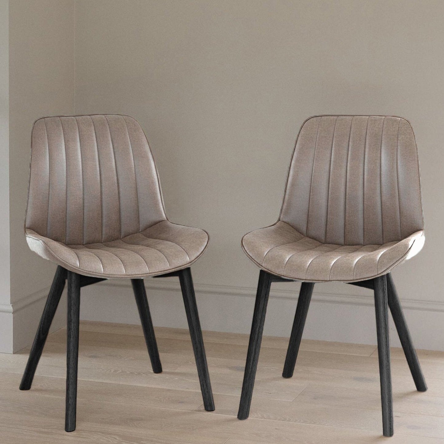 Bella Almond Brown Dining Chair - Set of 2 - Black Oak Legs Laura James