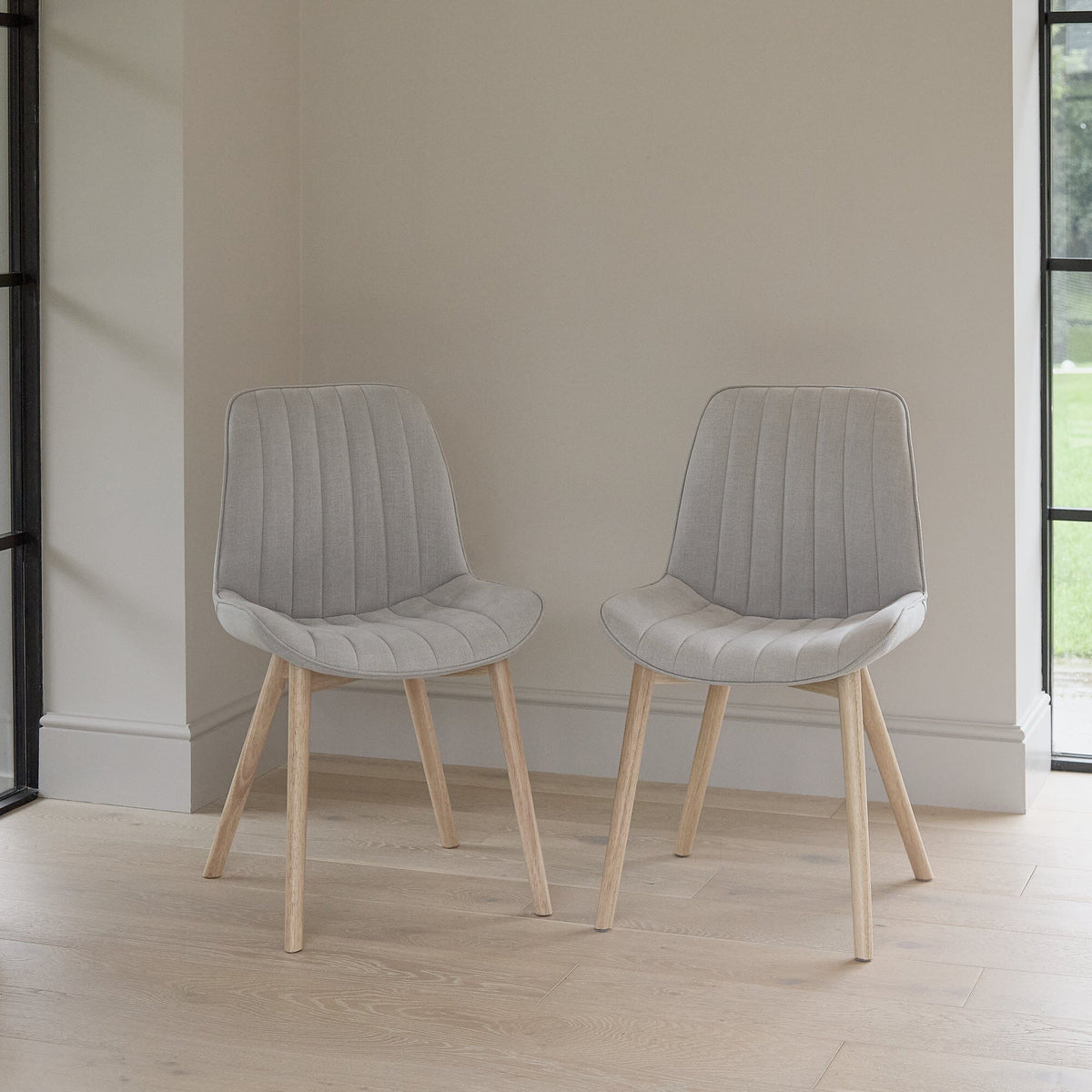 Amelia Whitewash Dining Table Set - 6 Seater - Bella Cloud Grey Dining Chairs - Whitewash Legs