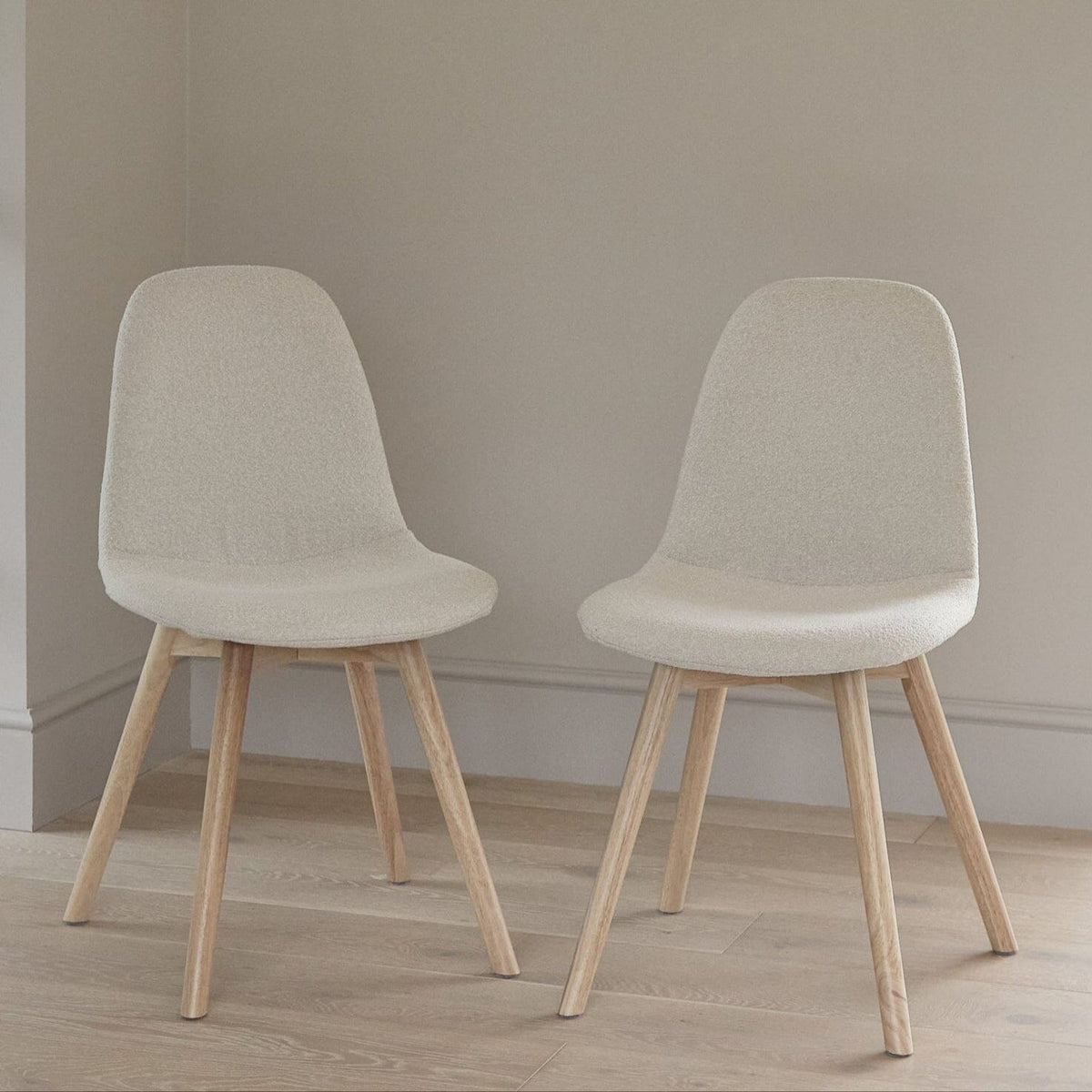 Ellis Light Beige Boucle Dining Chairs - Set of 2 - Whitewash Oak Legs - Laura James