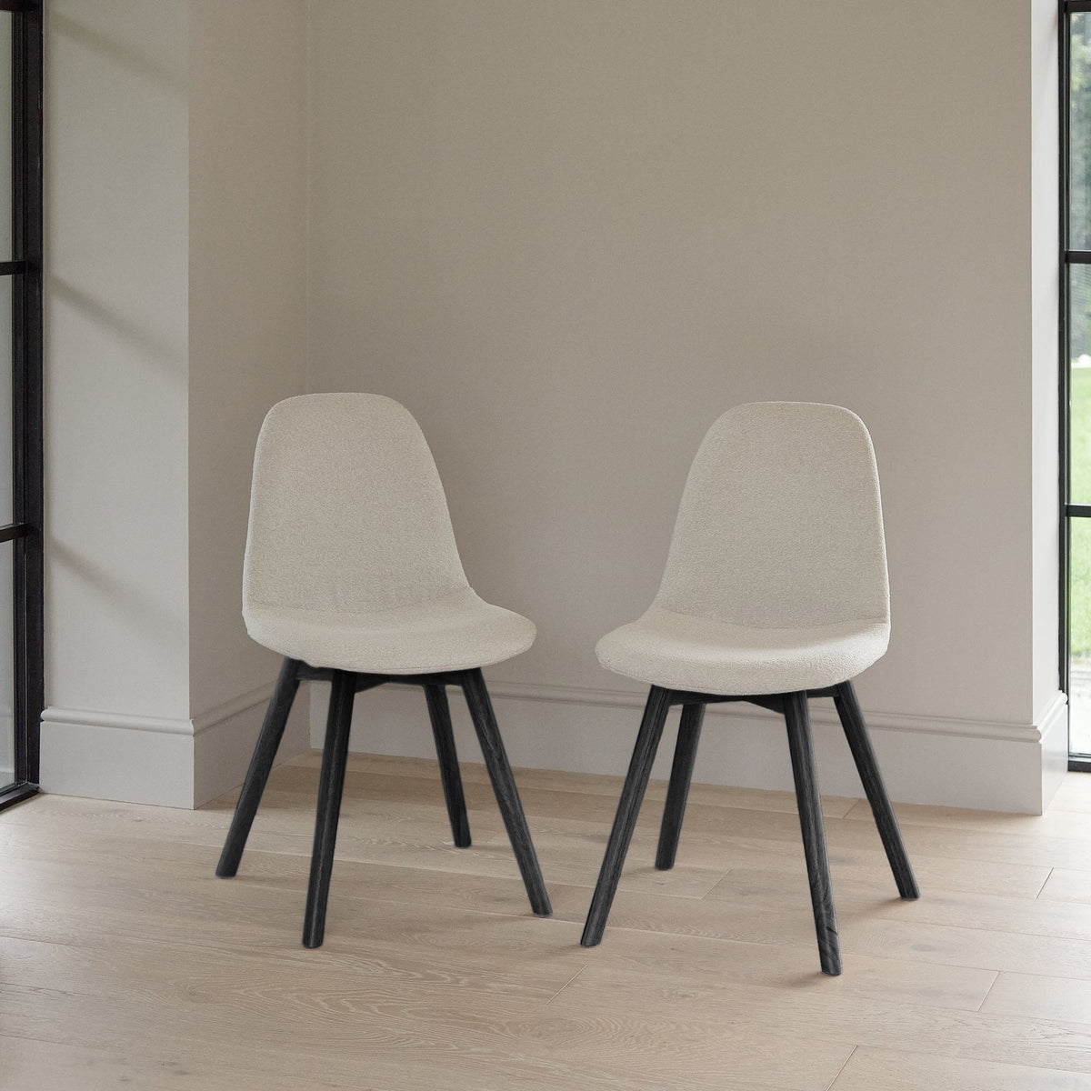 Amelia Whitewash Dining Table Set - 6 Seater - Ellis Boucle Dining Chairs - Black Legs - Laura James