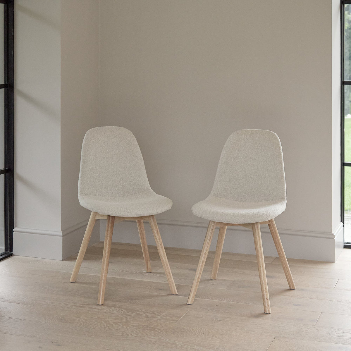 Ellis Light Beige Dining Chairs - Set of 2 - Whitewash Oak Leg s - Laura James