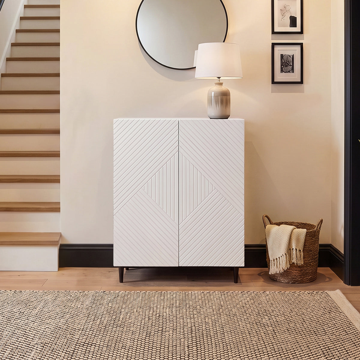 Jack Geometric Small Shoe Cabinet - 2 Door - White