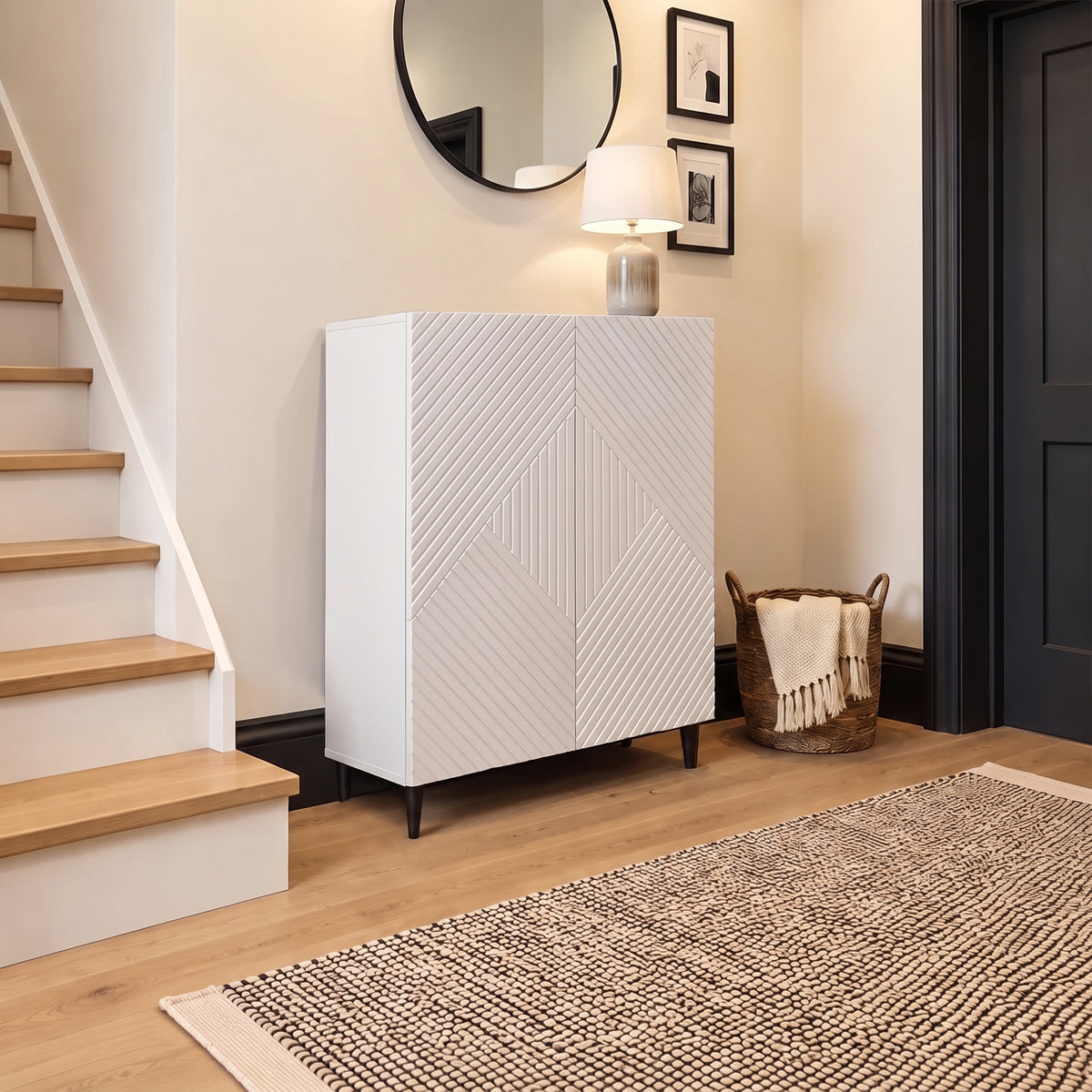 Jack Geometric Small Shoe Cabinet - 2 Door - White