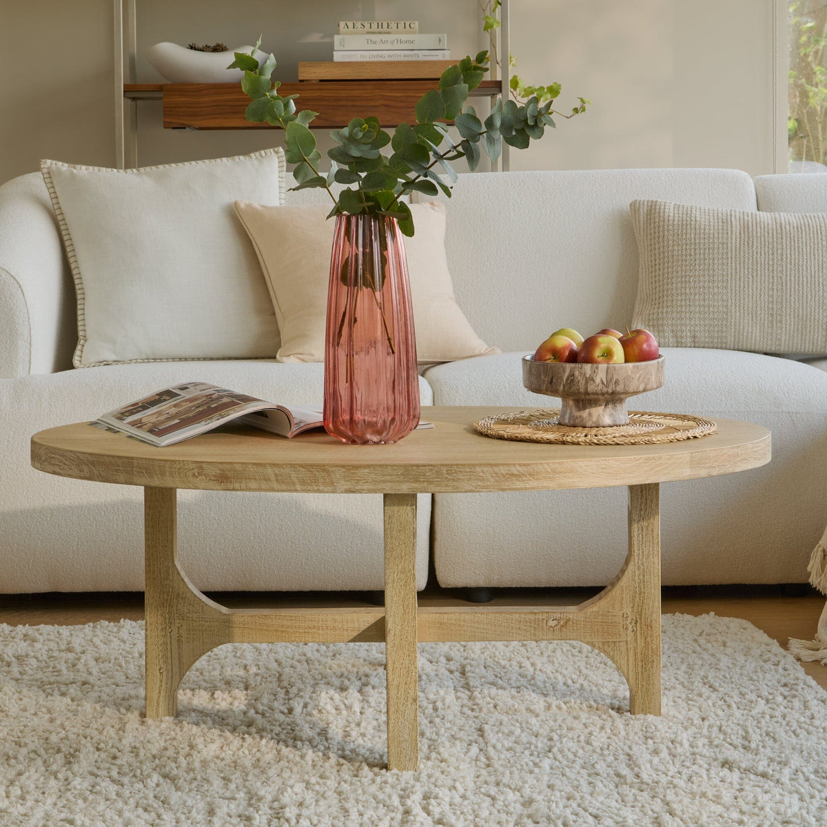 Jade Chalked Mango Wood Oval Coffee Table - Laura James