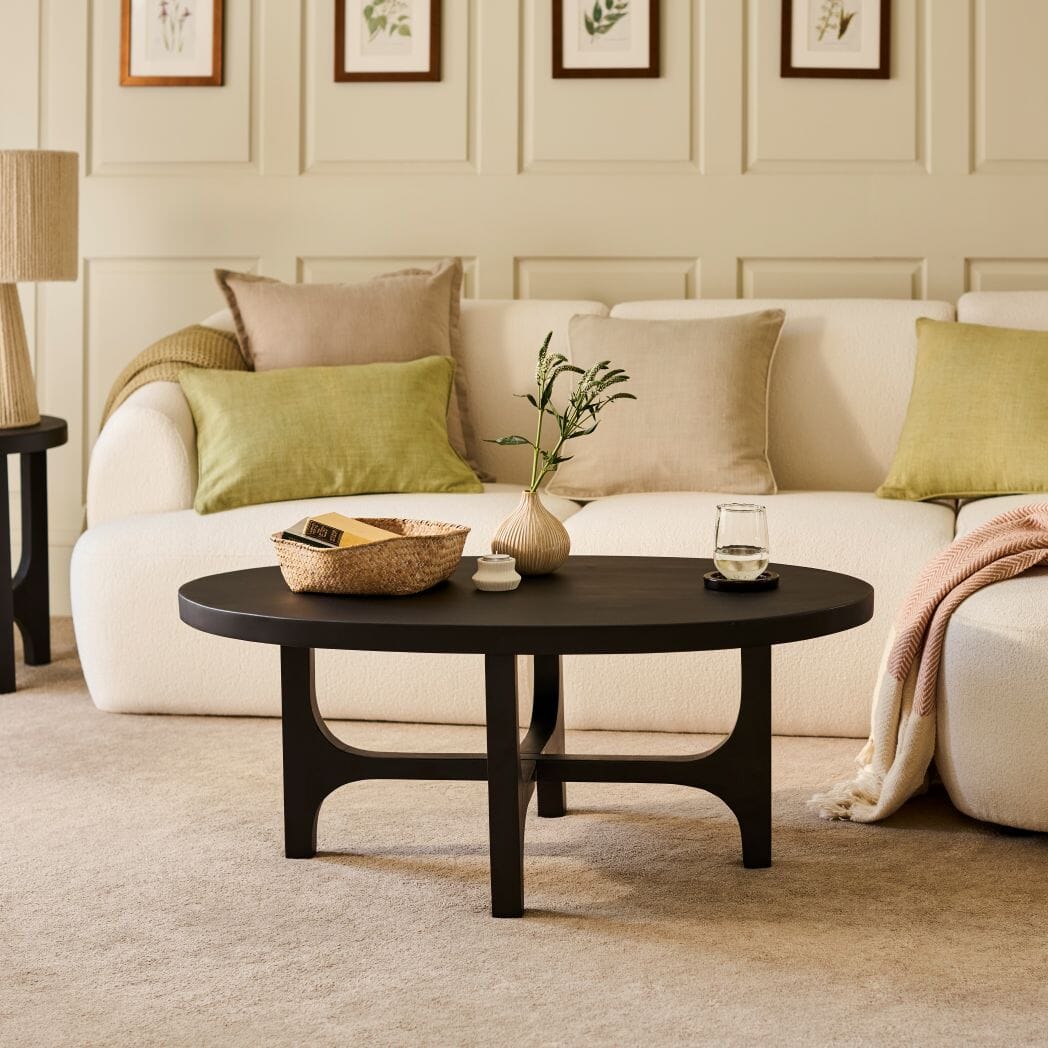 Jade Jet Black Mango Wood Oval Coffee Table - Laura James