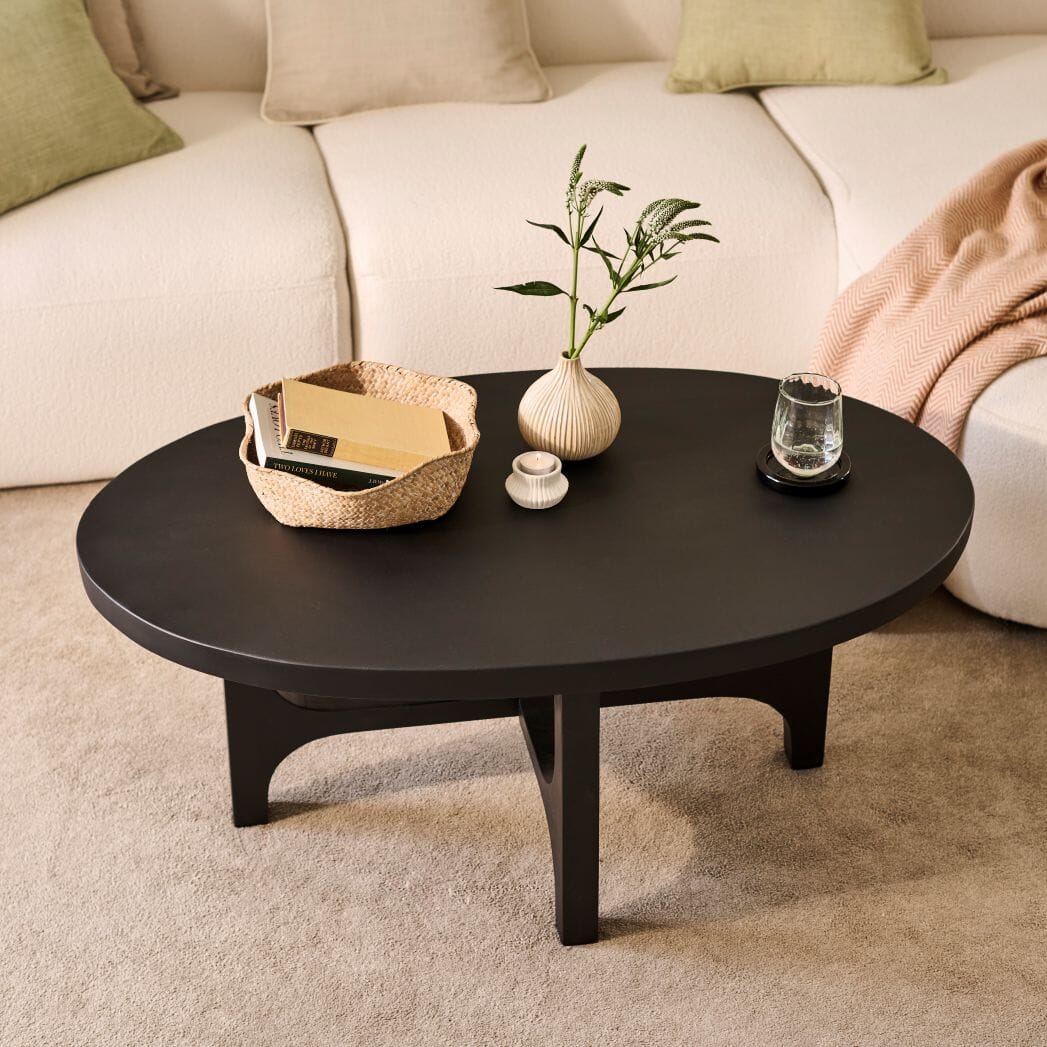 Jade Jet Black Mango Wood Oval Coffee Table - Laura James