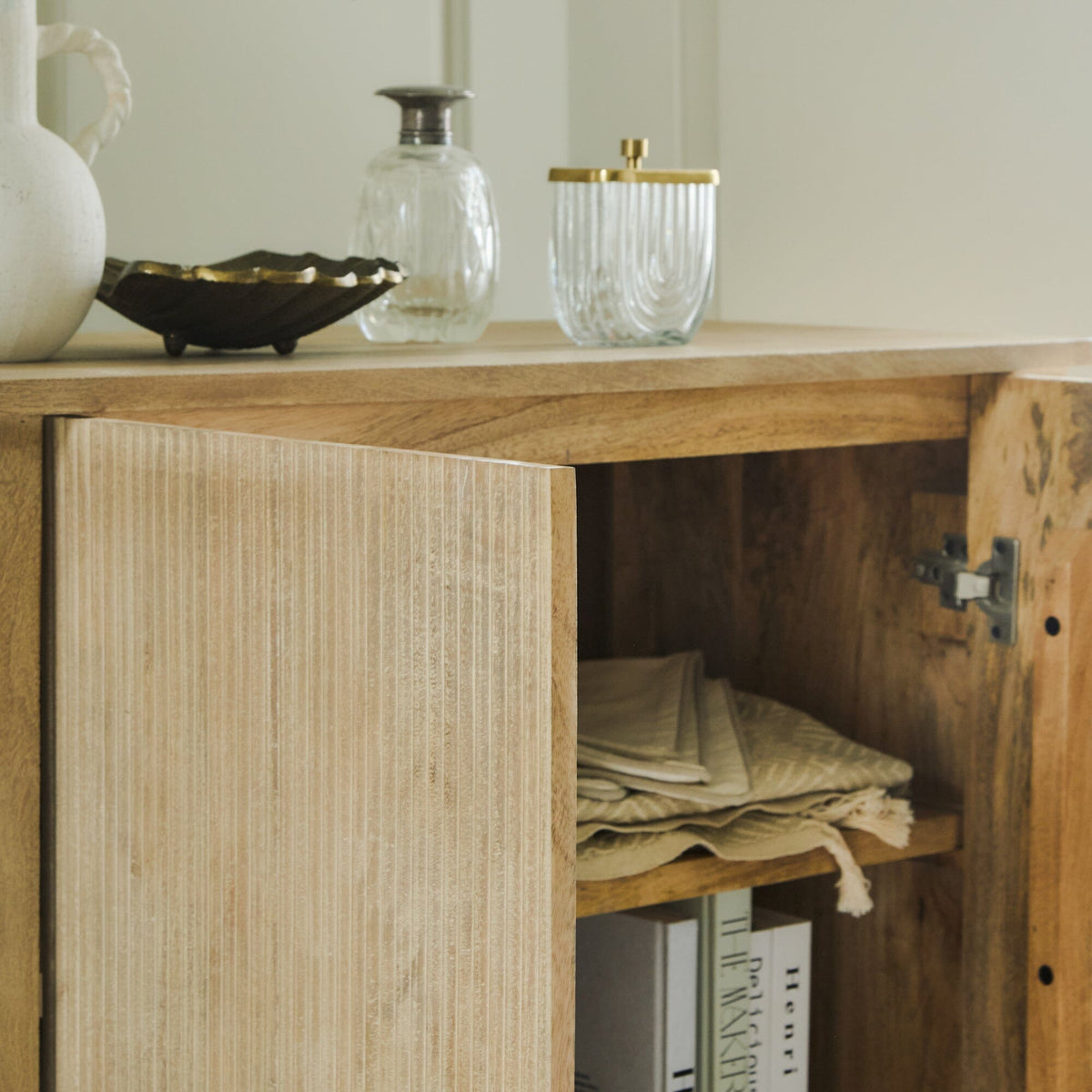 Jade 2 Door Tall Cabinet - Chalked Mango Wood - Laura James