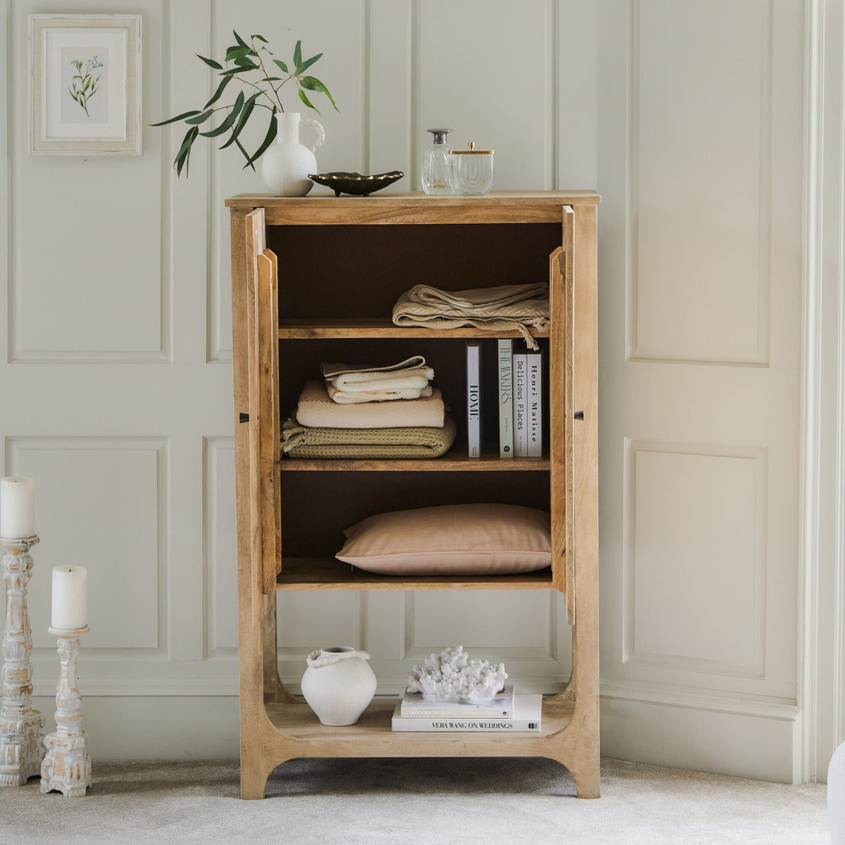 Jade 2 Door Tall Cabinet - Chalked Mango Wood - Laura James