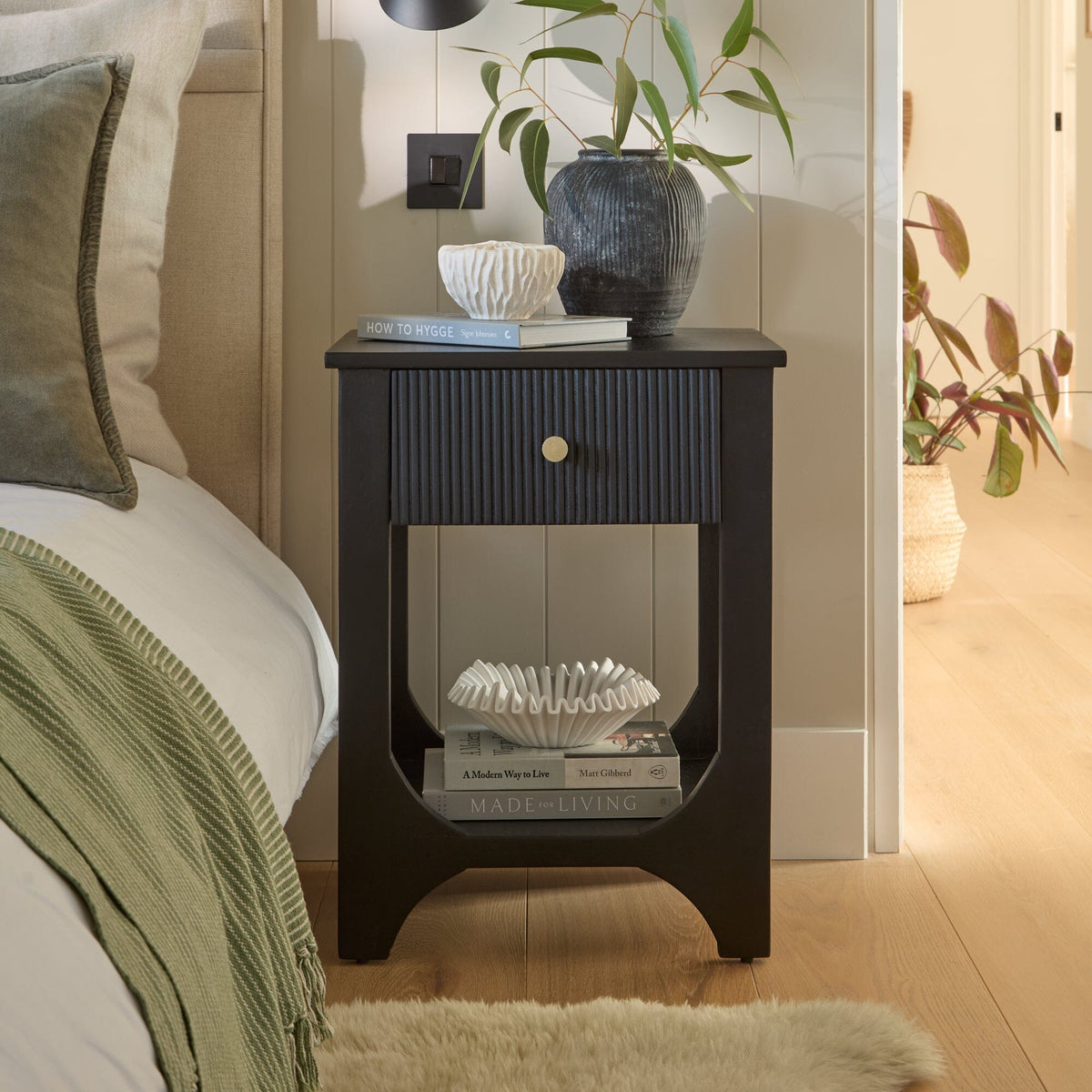 Jade 1 Drawer Bedside Table - Jet Black Mango Wood - Laura James