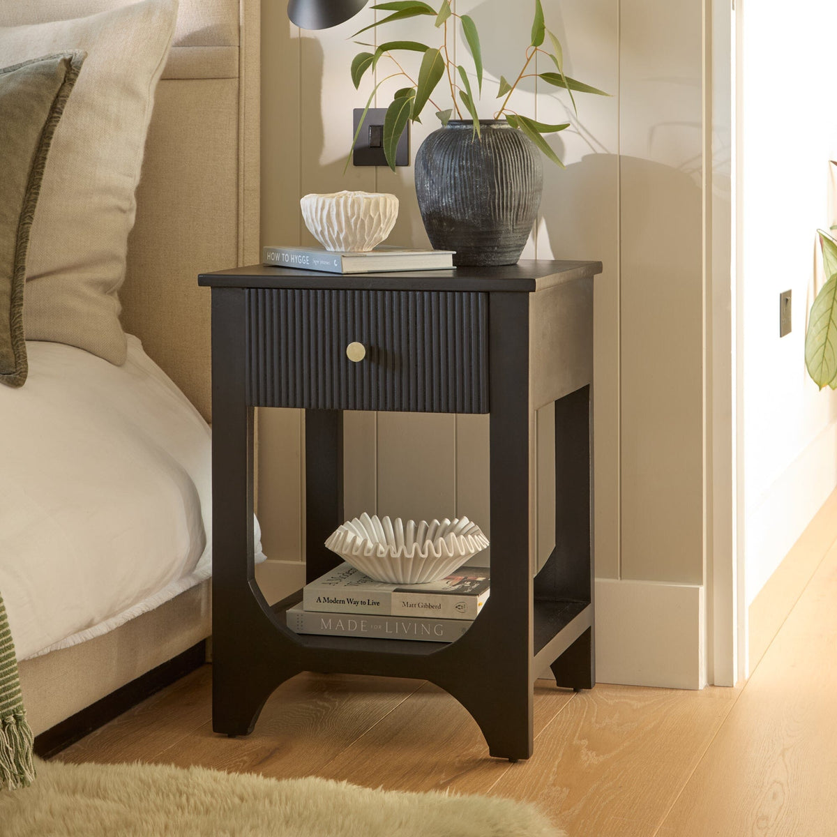 Jade 1 Drawer Bedside Table - Jet Black Mango Wood - Laura James