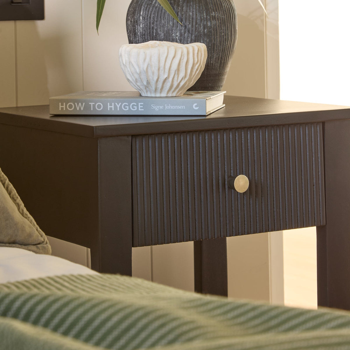Jade 1 Drawer Bedside Table - Jet Black Mango Wood - Laura James