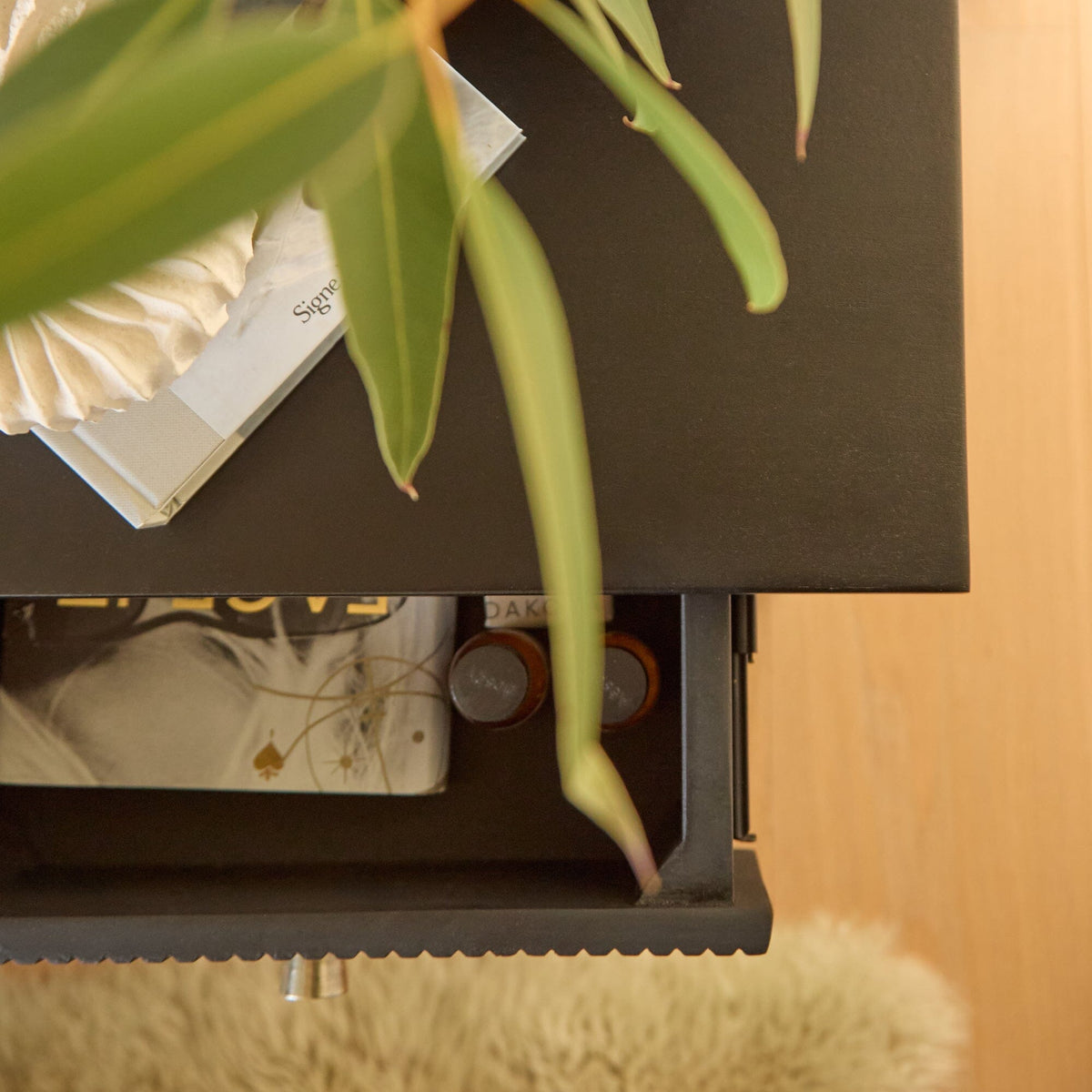 Jade 1 Drawer Bedside Table - Jet Black Mango Wood - Laura James