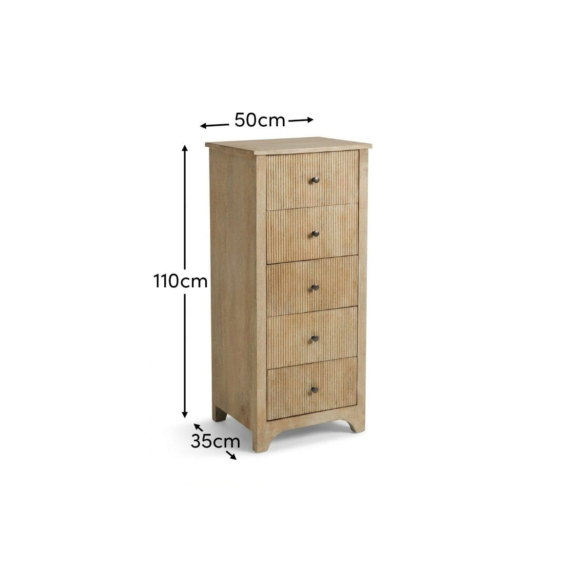 Jade 5 Drawer Tallboy - Chalked Mango Wood - Laura James