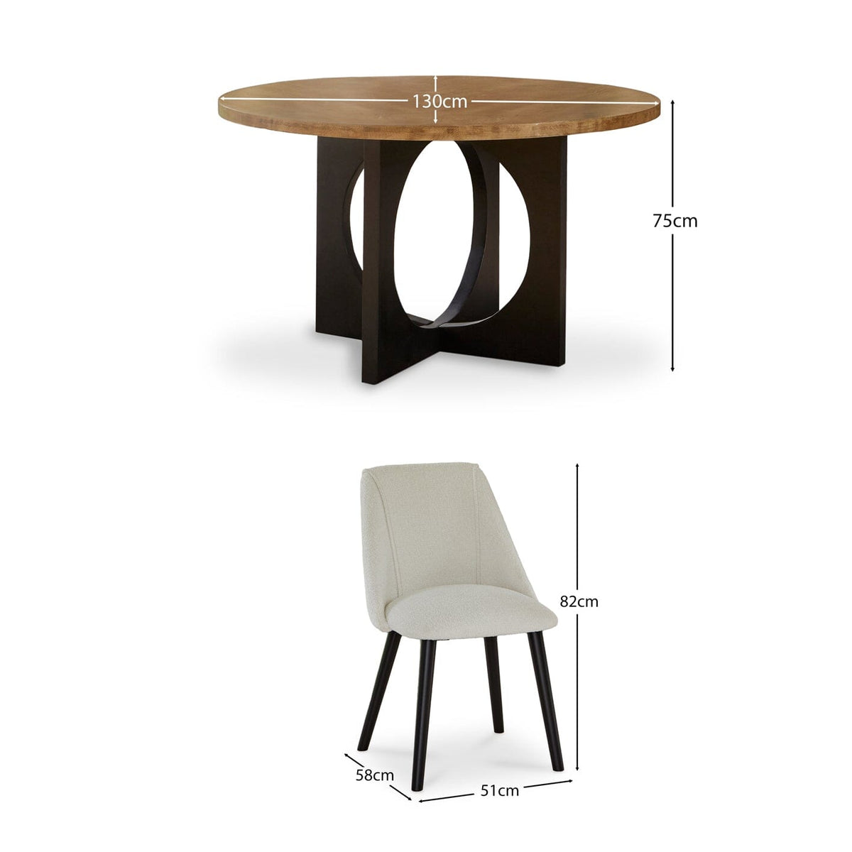 Jade Round Mango Wood 4 Seater Dining Set with Freya Boucle Dining Chairs - Laura James