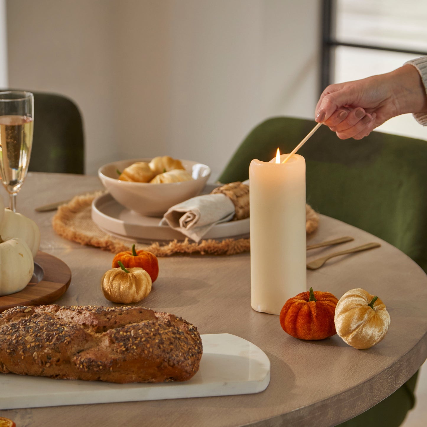 Jade Round Mango Wood 4 Seater Dining Set with Freya Fern Green Armchairs - Laura James