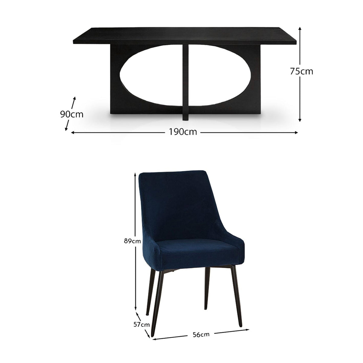 Jade 6 Seater Rectangular Jet Black Acacia Wood Dining Table with Maeve Ink Dining Chairs - Laura James
