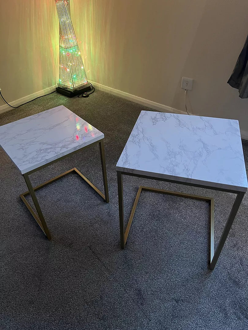 Jay Marble Effect Nest of Tables - Gold Frame