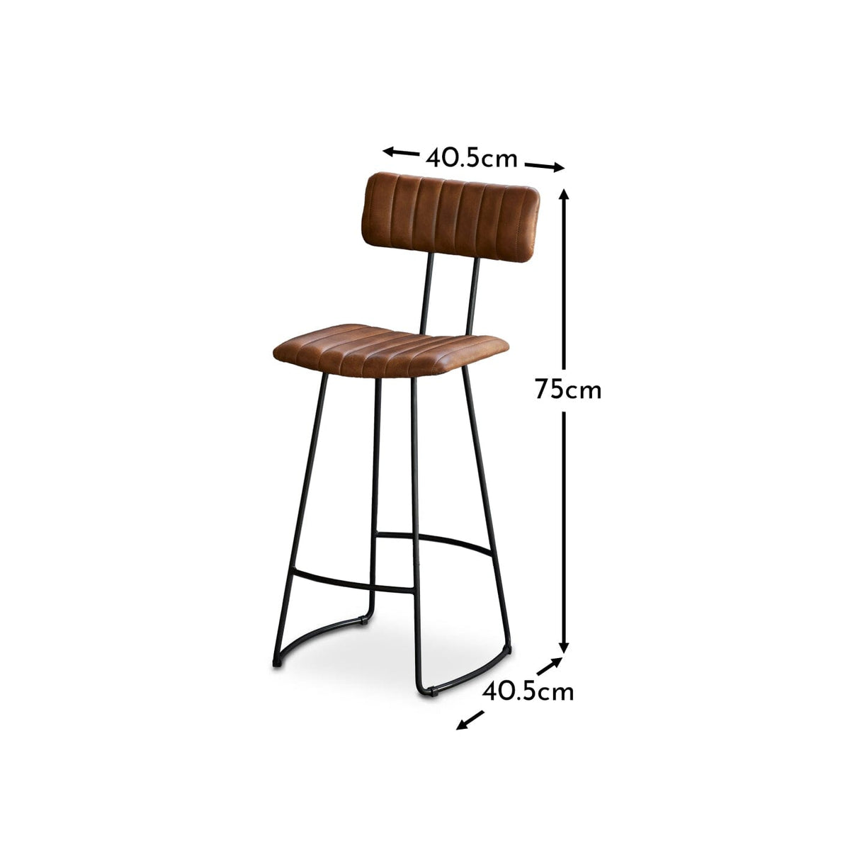 Jayden Tan Leather Industrial Bar Stool - Set of 2 - Black Metal Legs - Laura James