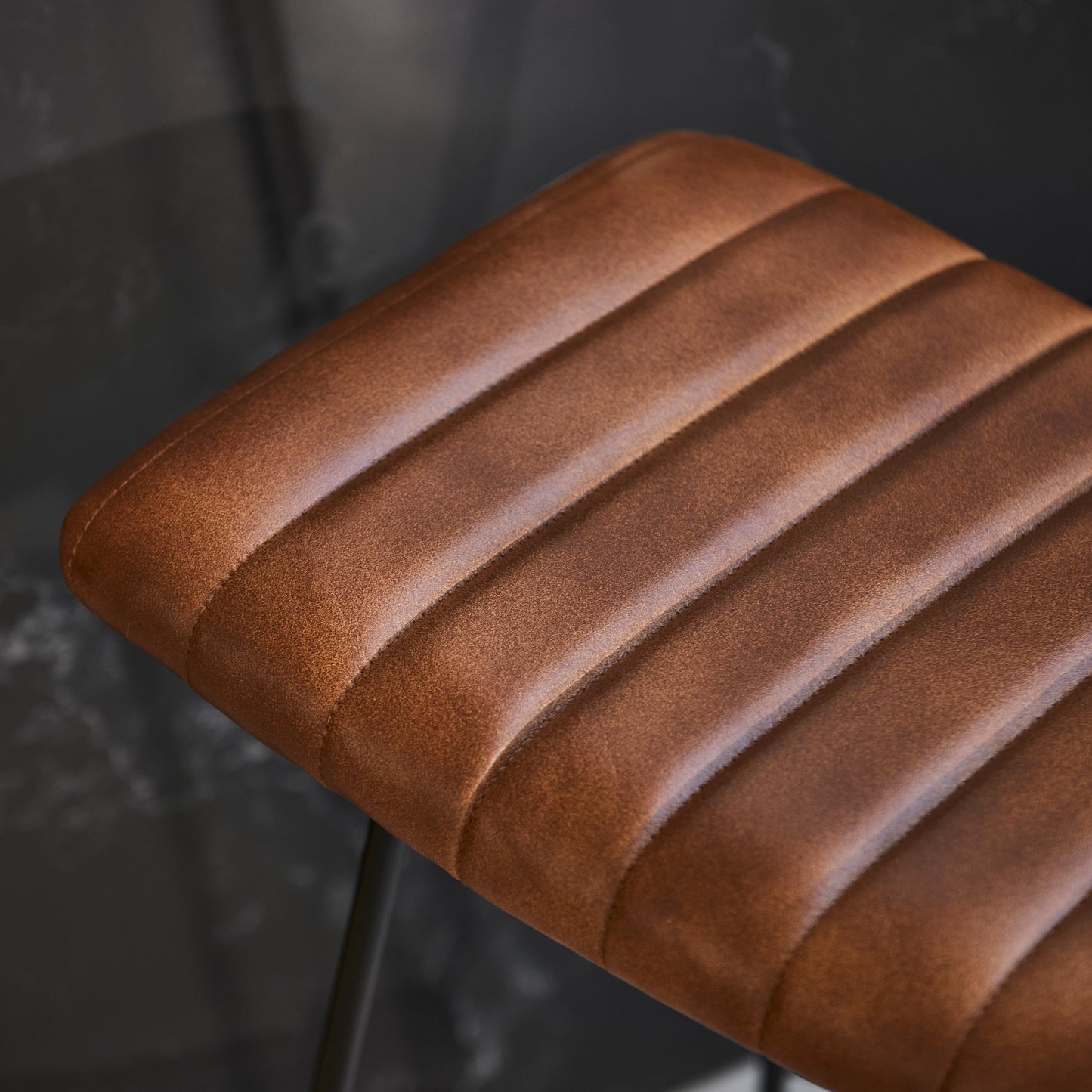 Jayden Industrial Bar Stools - Set of 2 - Mid Brown Leather - Laura James