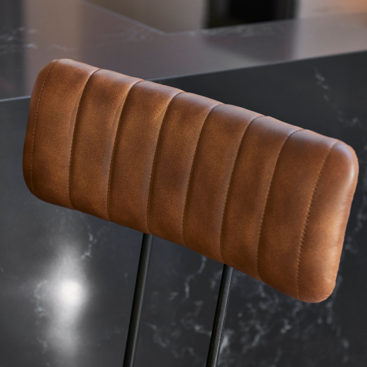 Jayden Industrial Bar Stools - Set of 2 - Mid Brown Leather - Laura James