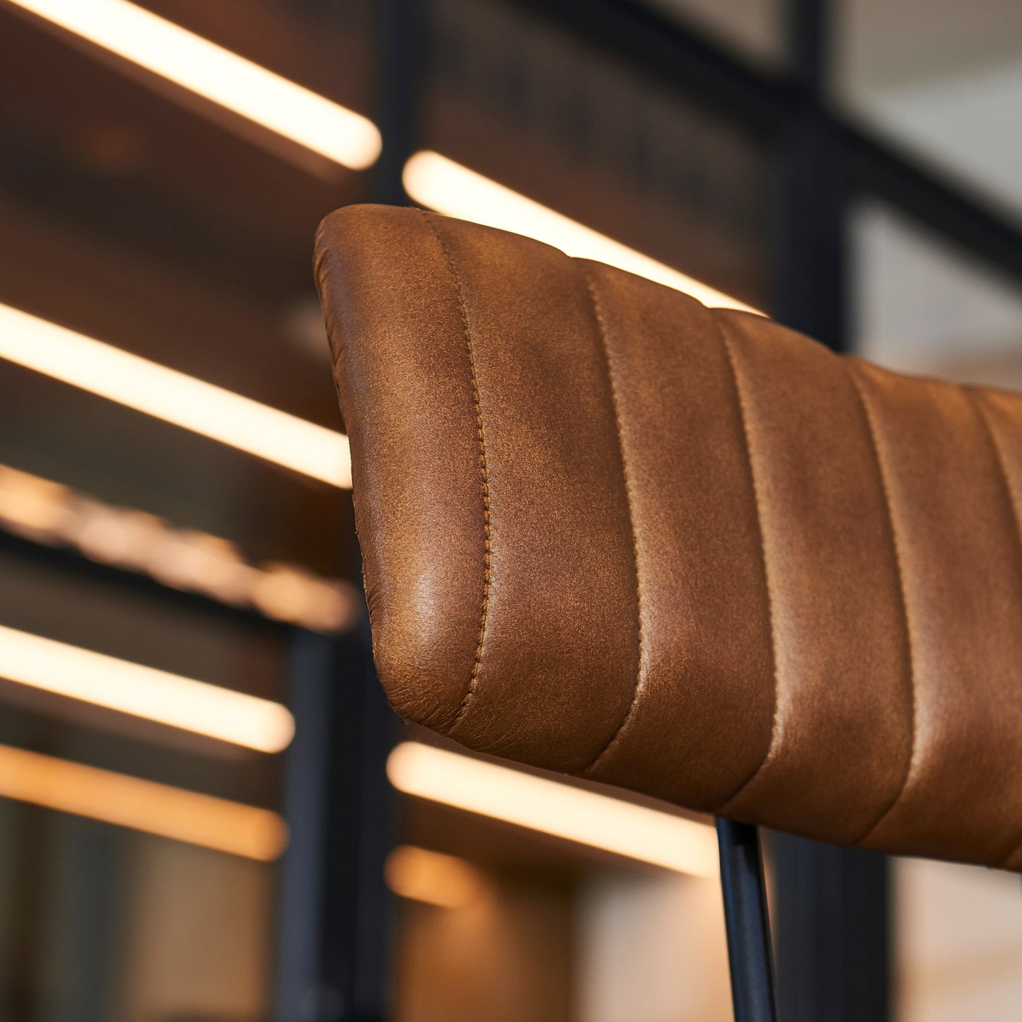 Jayden Industrial Bar Stools - Set of 2 - Mid Brown Leather - Laura James