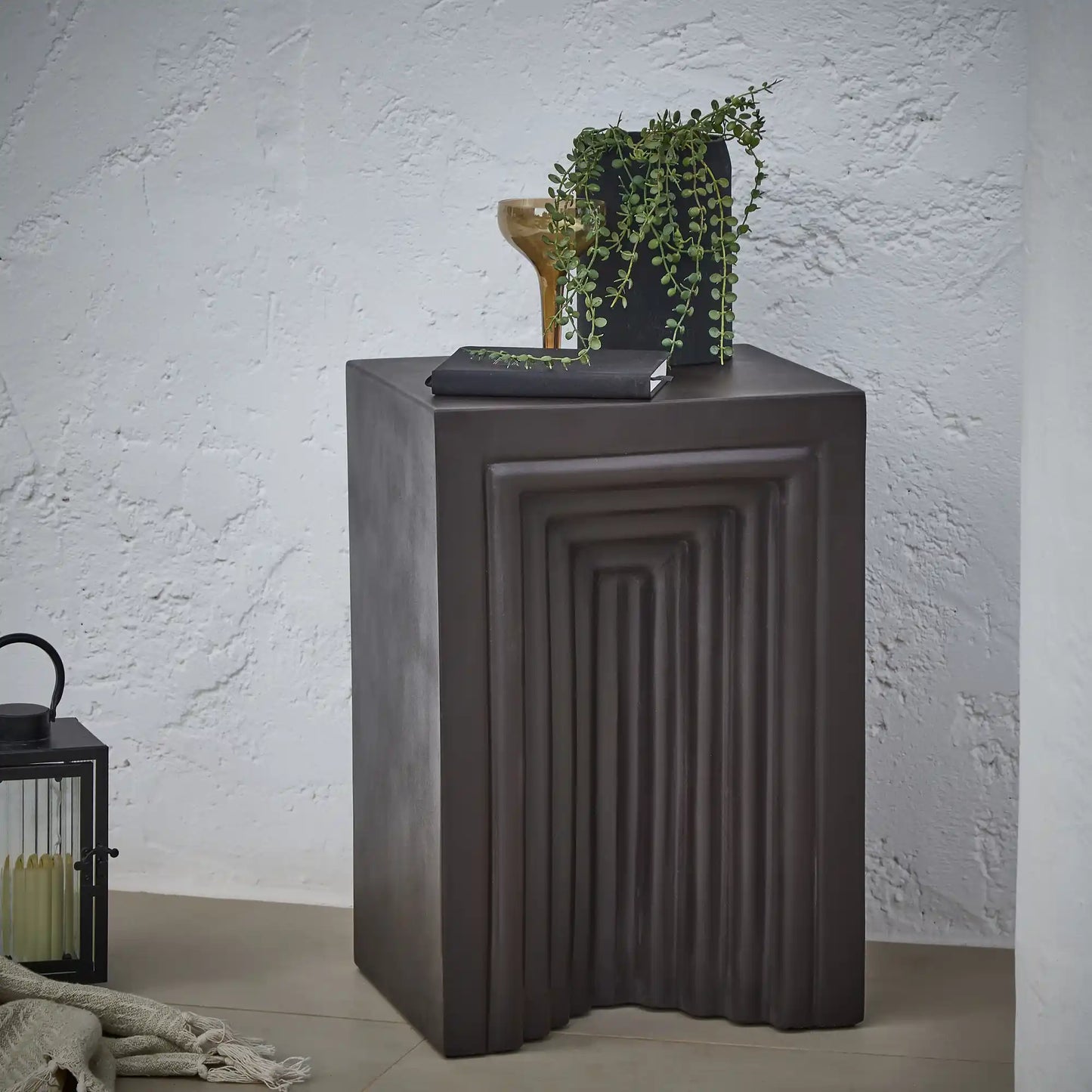 Karasi 30cm Rectangular Side Table - Lava Black