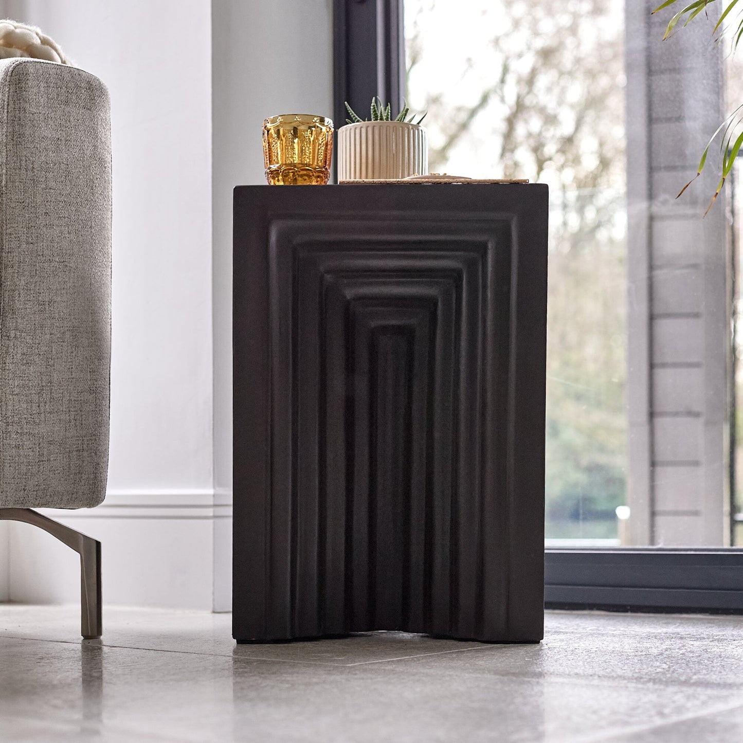 Karasi Concrete Rectangular Side Table - Black - Laura james