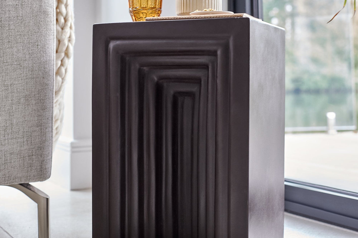 Karasi Concrete Rectangular Side Table - Black - Laura james