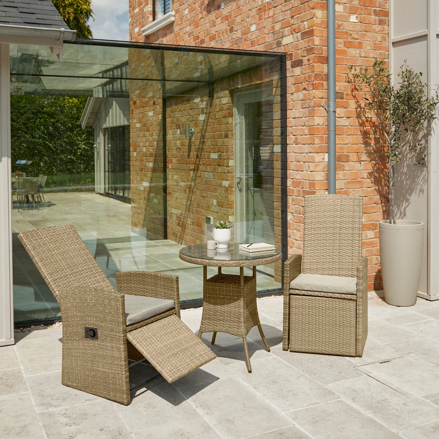 Kemble/Marston Garden Reclining Chair with Cushion - Natural Brown