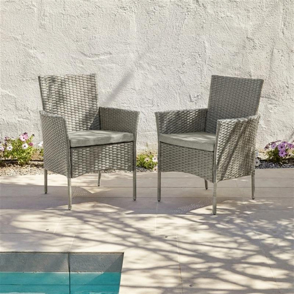 Kemble/Marston Outdoor Stackable Chairs With Cushions - Light Grey - Set of 2 - Laura James