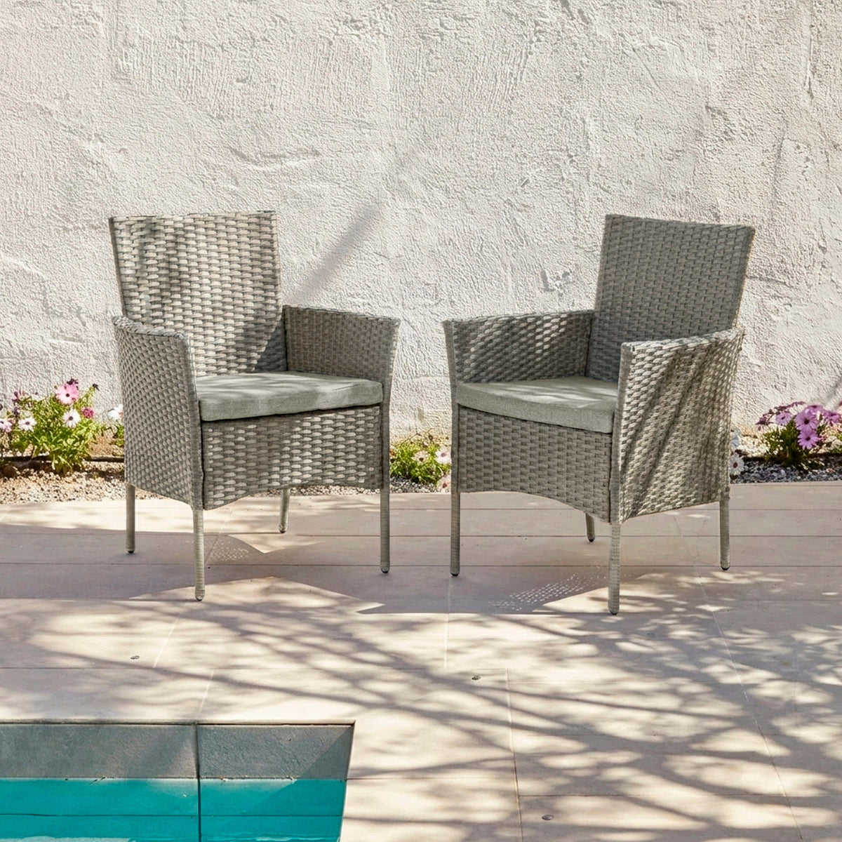 Kemble 6 Seater Round Rattan Garden Dining Set with Kemble/Marston Dining Chairs - Light Grey