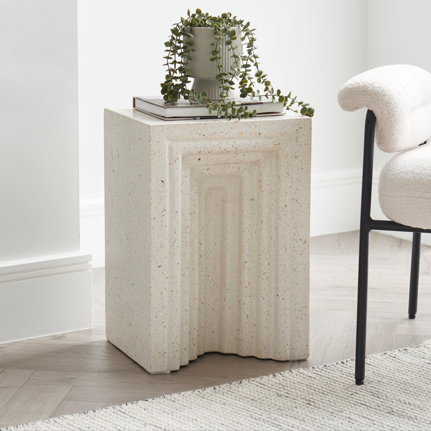 Karasi Concrete Rectangular Side Table - Pearl Terrazzo - Laura James
