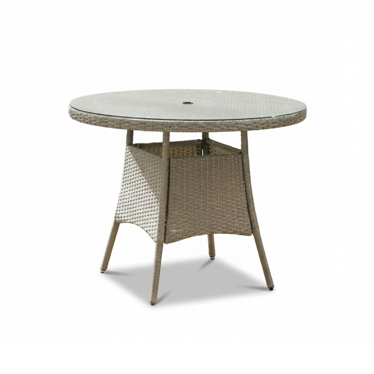 Kemble 6 Seater Round Rattan Garden Dining Set with Kemble/Marston Dining Chairs - Light Grey - Laura James
