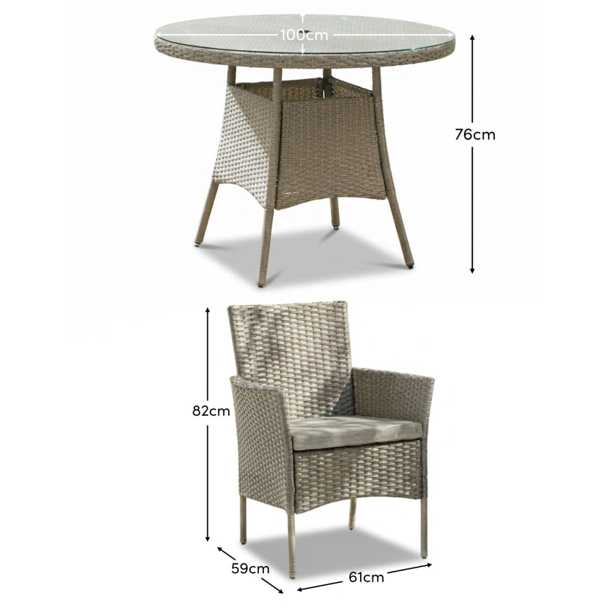 Kemble 6 Seater Round Rattan Garden Dining Set with Kemble/Marston Dining Chairs - Light Grey - Laura James