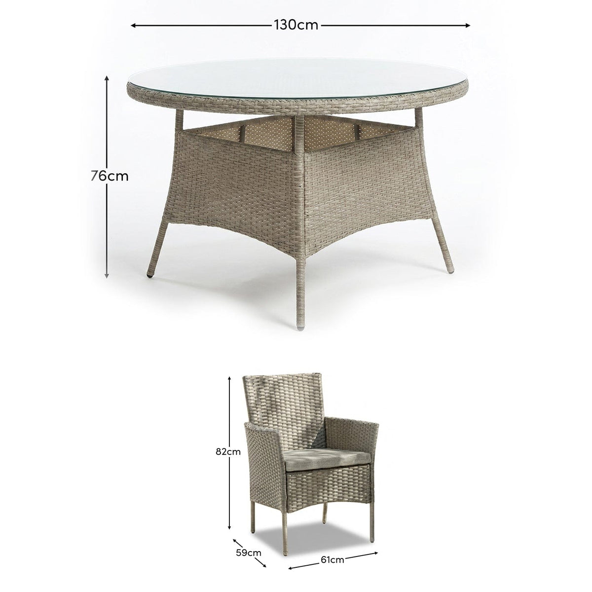 Kemble 6 Seater Round Rattan Garden Dining Set with Kemble/Marston Dining Chairs - Light Grey - Laura James