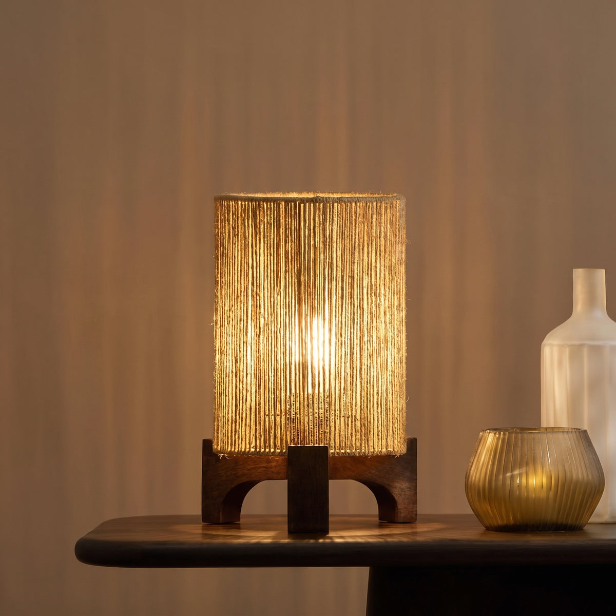 Konduru Taupe Jute & Mangowood Table Lamp - 30cm - Laura James