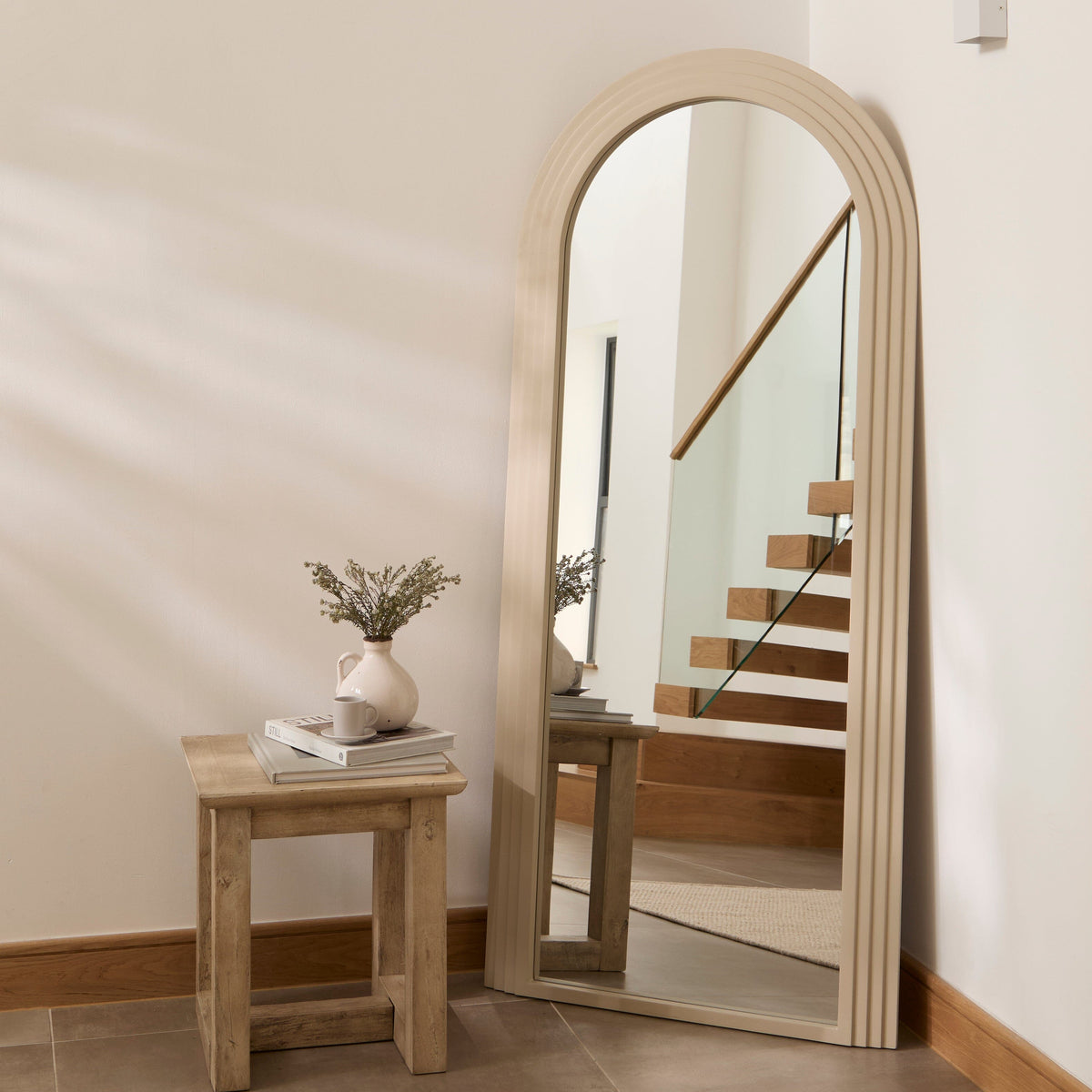 Kubu 180 x 80cm Wooden Arch Mirror - Taupe - Laura James