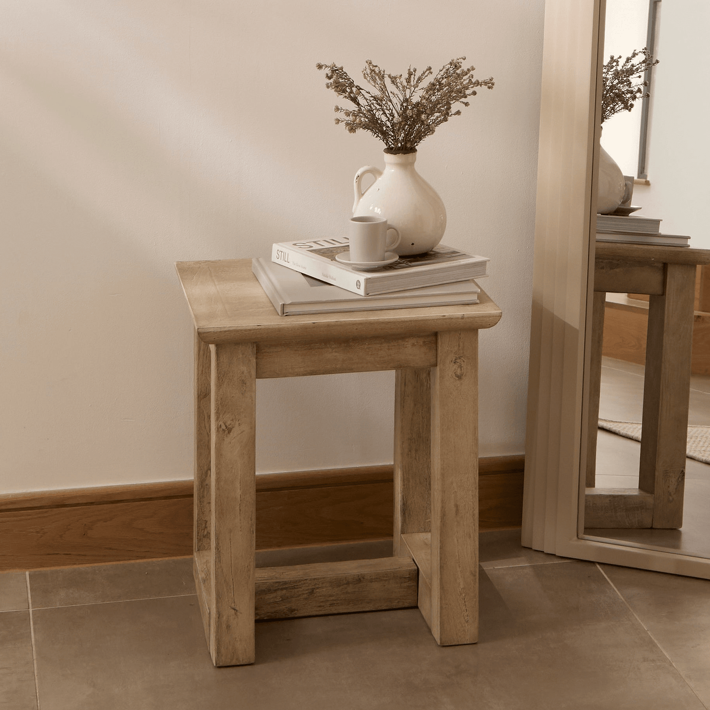 Valdis Mango Wood & Travertine Square Side Table - Laura James