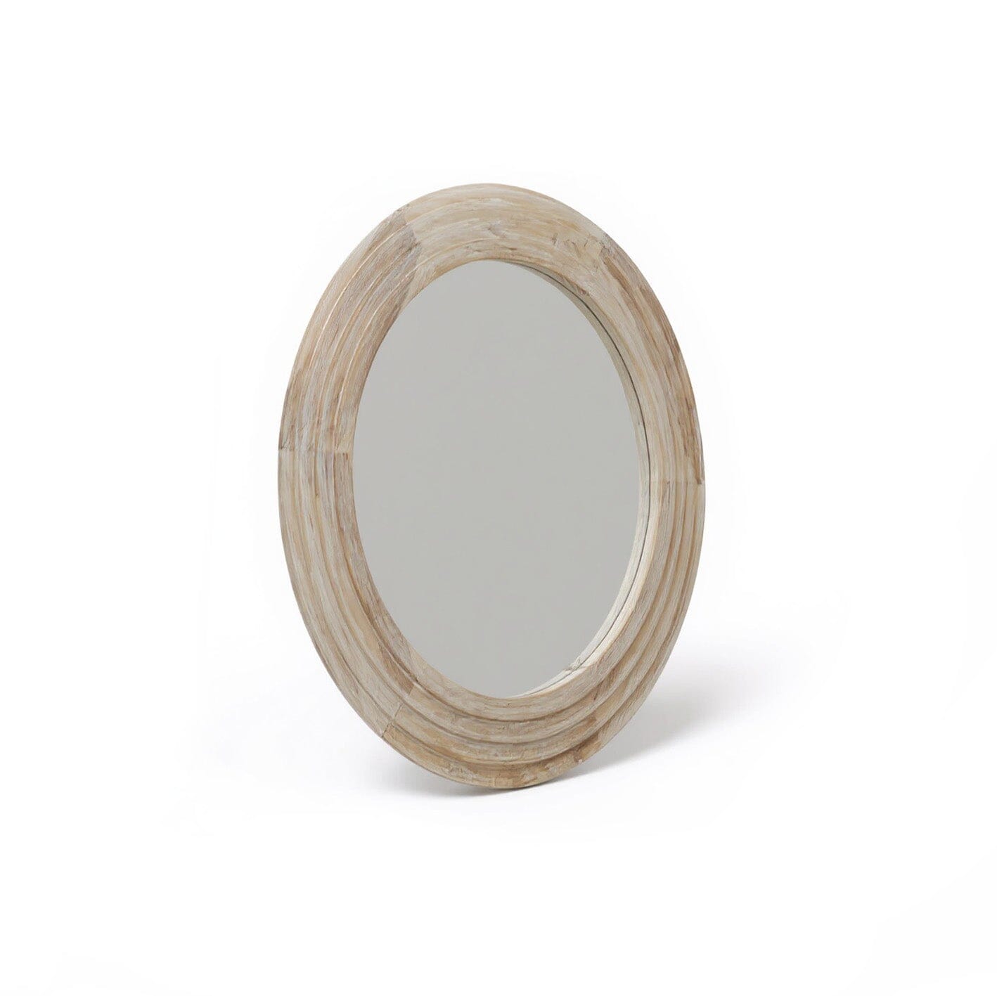 Kubu 70cm Wooden Round Mirror - Whitewash - Laura James