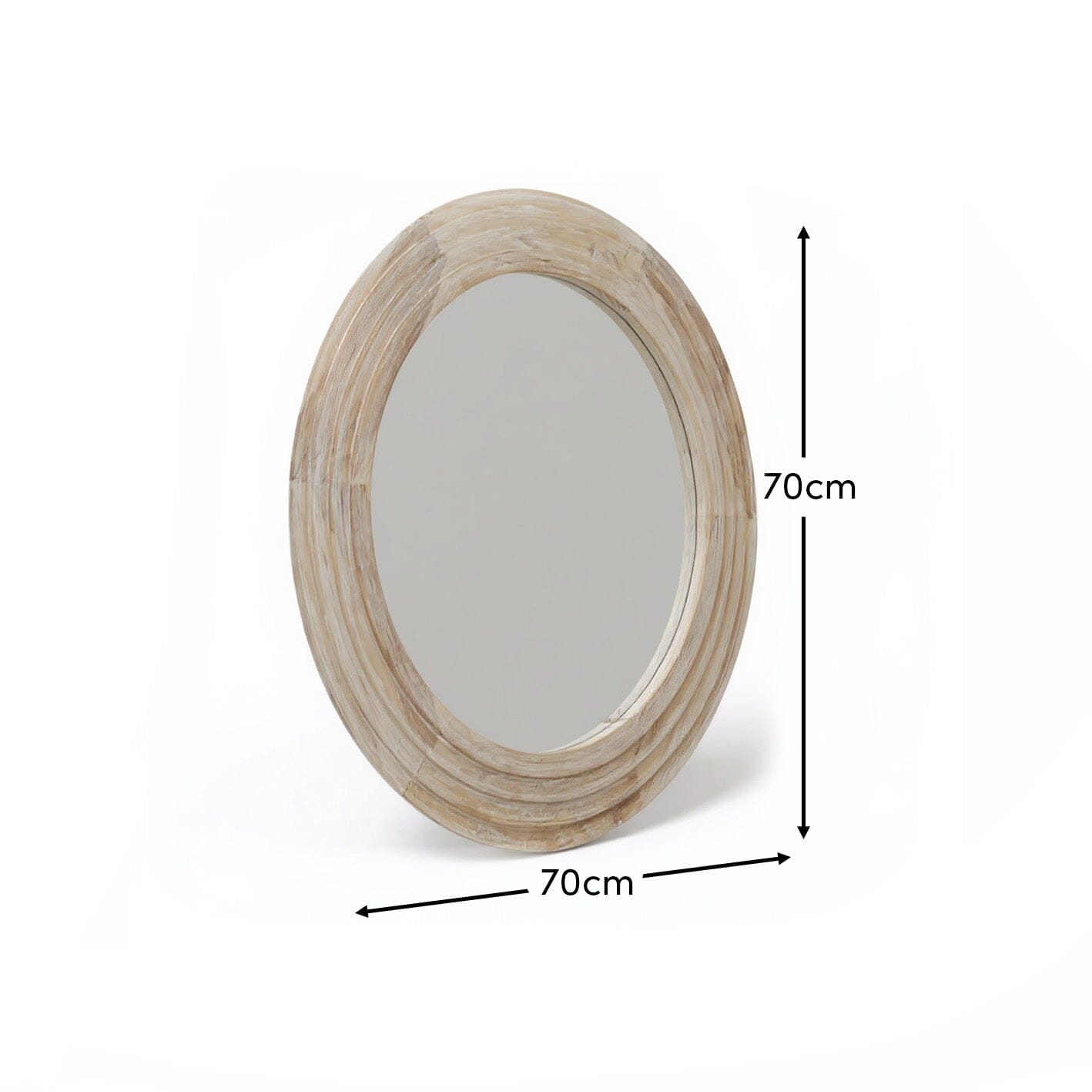 Kubu 70cm Wooden Round Mirror - Whitewash - Laura James