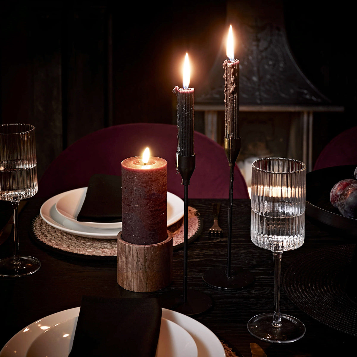 Raleigh Black Dining Table Set - 6 Seater - Marilyn Burgundy Red Dining Chairs - Black Oak Legs - Laura James