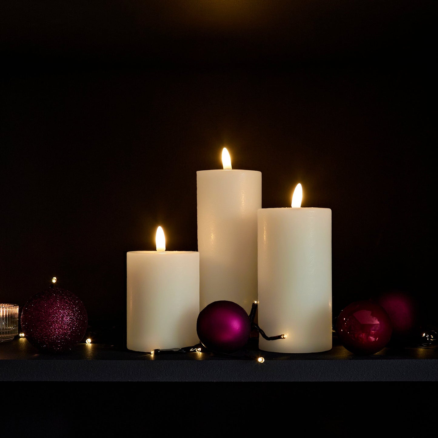 Samsta Battery Pillar Candles - Set of 3 - Warm White - Laura James