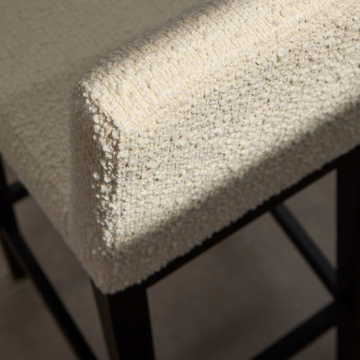 Nolan White Boucle Bar Stool - Black Oak Legs - Laura James