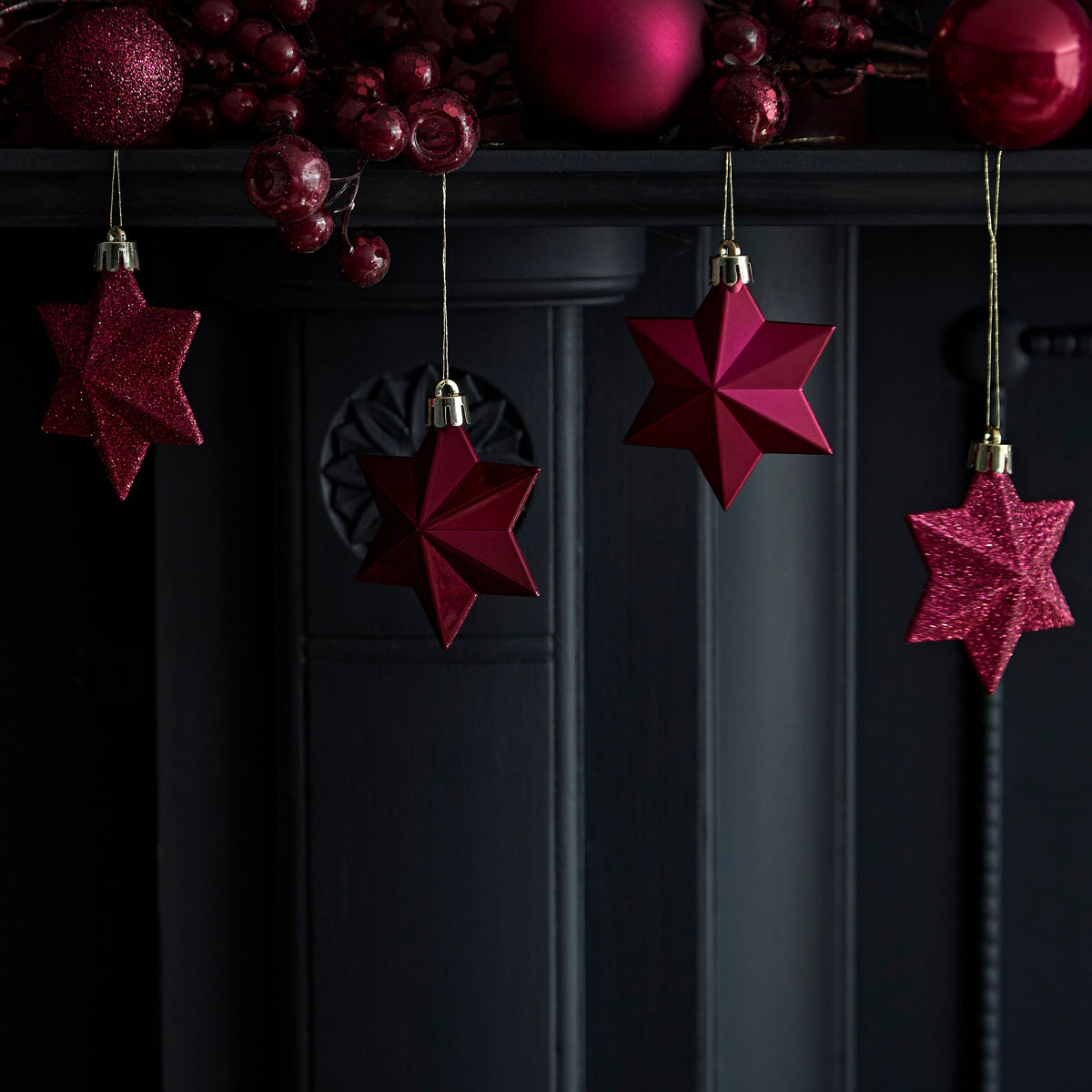 Valen Shatterproof 9cm Mixed Hanging Stars - Set of 12 - Festive Pink - Laura James