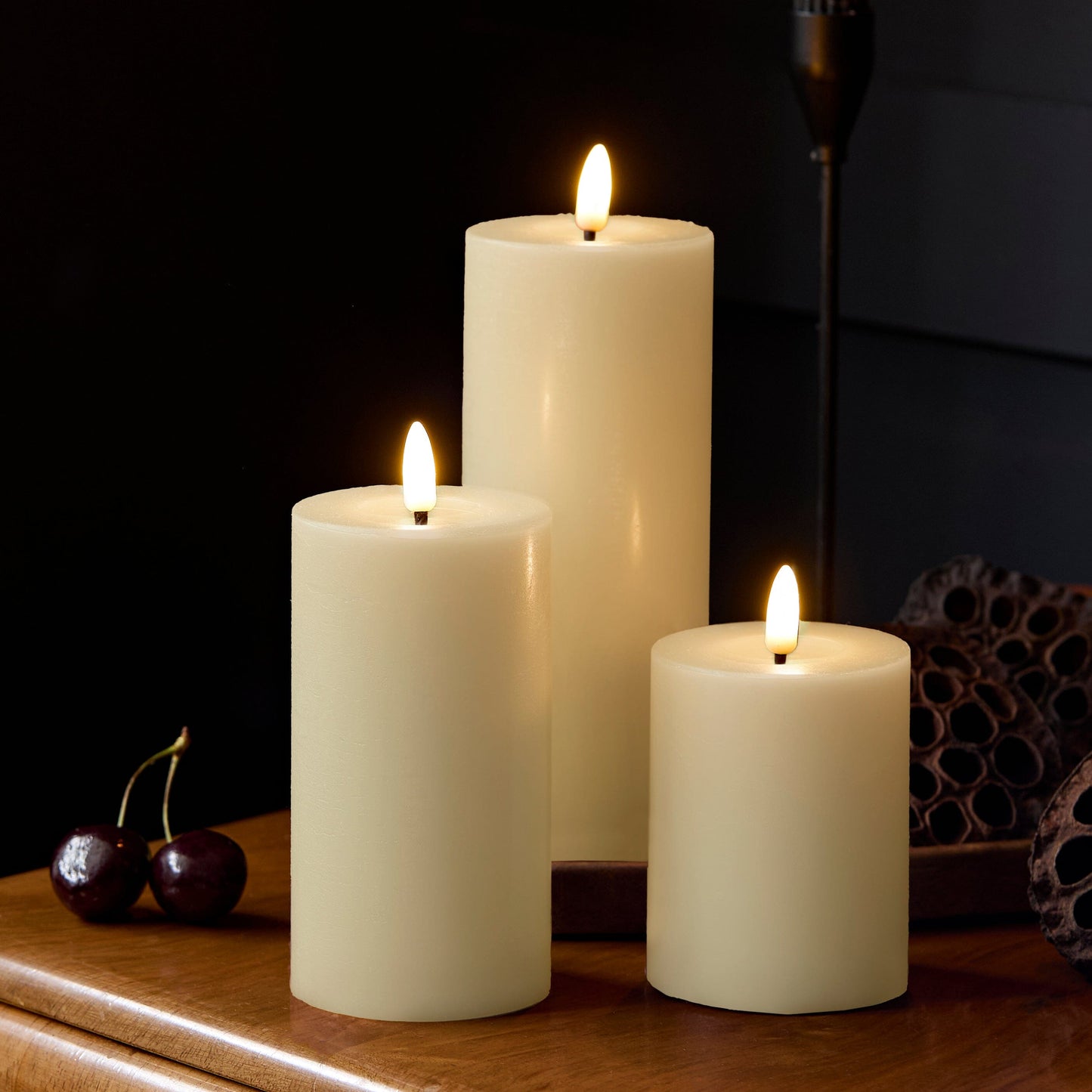 Samsta Battery Pillar Candles - Set of 3 - Warm White - Laura James